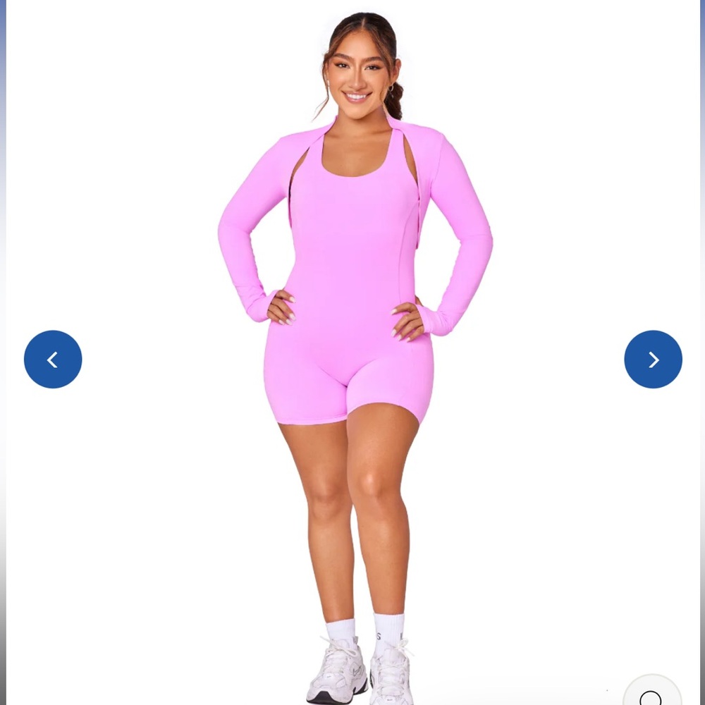 ILUS Bare Short Bodysuit and Confidence Bolero Set in Pastel Bubble Gum Pink